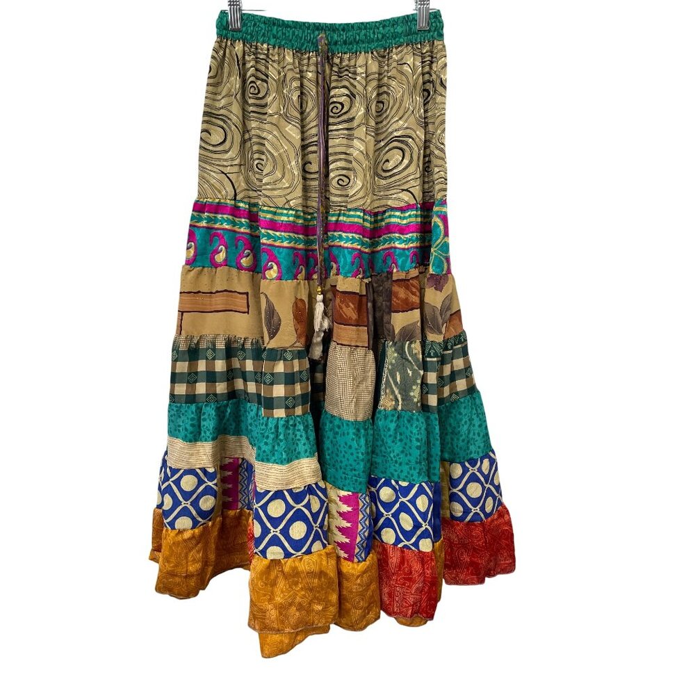 Patchwork Palazzo Pants One Size Tiered Floral Geometric Wide Leg Boho Hippie